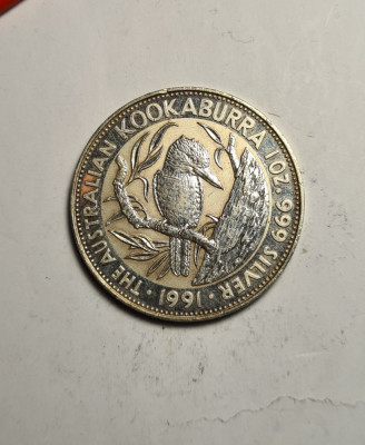 Australia 5 Dollars 1991 Kookaburra Uncie Argint Elizabeth II foto