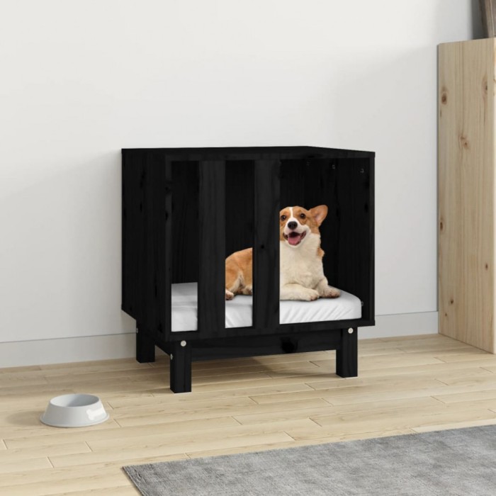 vidaXL Casă pentru c&acirc;ini, negru, 50x40x52 cm, lemn masiv de pin 822475