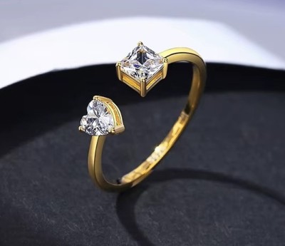 Inel Reglabil Femei, Design Modern Cu Doua Pietre Zirconiu, Argint 925 Placat foto