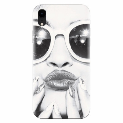 Husa silicon pentru Apple Iphone XR, Black And White Portrait Blonde Model In Fashion Sunglasses foto