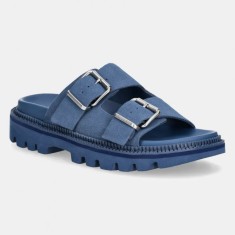 Tommy Jeans papuci din piele DOUBLE STRAP SANDAL SUEDE femei, cu platforma, EN0EN02797