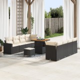 Set canapele grădină vidaXL 11 piese cu perne, ratan poliratan negru, acacia, Set dining grădină vidaXL 3 piese cu perne, ratan poliratan negru, acaci