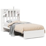 Cumpara ieftin Pat cu biblioteca fara saltea, alb, 75x190 cm, lemn masiv pin