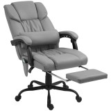 Vinsetto Fotoliu Reglabil pe &Icirc;nălțime cu Tetieră și Suport pentru Picioare din Piele Artificială, 66x75x112-122 cm, Gri | Aosom Romania