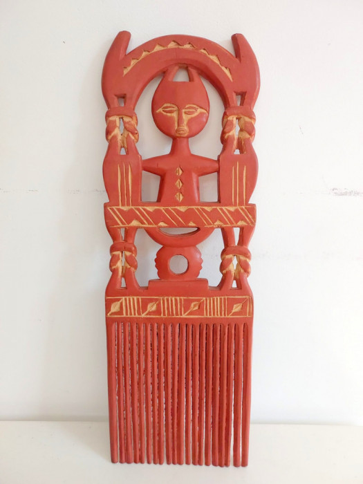 Piaptan de lemn sculptat Ashati Ghana Africa ritual 43 cm lungime