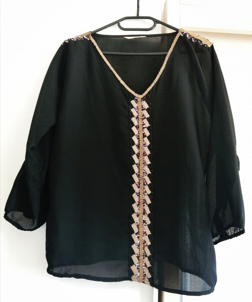 Bluza camasa eleganta neagra vaporoasa transparenta accesorizata dama nunta  bote, M/L, Negru | Okazii.ro