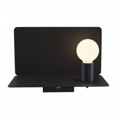 Aplica perete alba/neagra cu USB si suport Nisha, 25,8x35 cm, din metal - STOC Negru