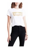 Cumpara ieftin Tricou cu maneca scurta pentru femei Levi s The Perfect Tee, alb cu logo auriu, XS - OUTLET, Levi&#039;s