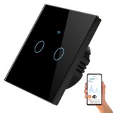 Intrerupator inteligent cu touch, Wireless, VisionHub&reg;, Wi-fi, 2 Canale, Sticla Securizata, Compatibil iOS/Android, Tuya, Amazon Alexa/Google Assistan