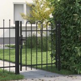 Poartă de gard cu o ușă, v&acirc;rf arcuit, negru, 1 x 1 m, oțel