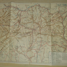 harta turistica olt - timis - anii '60 -'70 - dimensiuni 51 / 39 cm