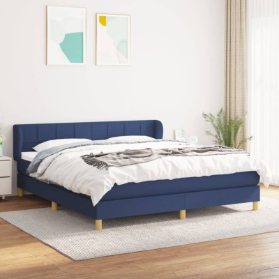 Pat box spring cu saltea, albastru, 180x200 cm, material textil foto