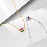 Lantisor Argint 925 Placat Aur, Pandantiv Floare 5 Petale Zirconii Curcubeu Multicolor, 40+5cm