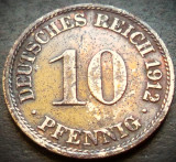 Moneda istorica 10 PFENNIG - IMPERIUL GERMAN, anul 1912 A *cod 4305 B = patinata