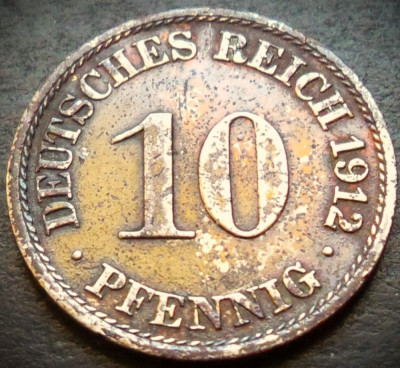 Moneda istorica 10 PFENNIG - IMPERIUL GERMAN, anul 1912 A *cod 4305 B = patinata foto