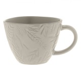 Cească Ceramică, Model Frunze Reliefate, Culoare Taupe, Capacitate 0,5L, Oem