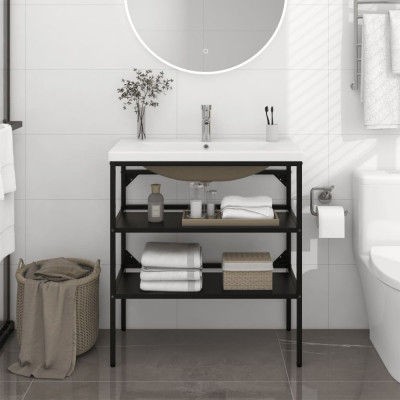 vidaXL Cadru lavoar baie cu chiuvetă &amp;icirc;ncorporată, negru, fier foto