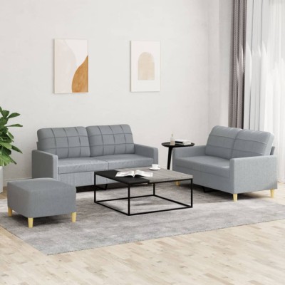 vidaXL Set de canapele cu perne, 3 piese, gri deschis, textil 3201282 foto