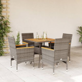VidaXL Set mobilier grădină cu perne 5 piese gri poliratan/lemn acacia 3278700