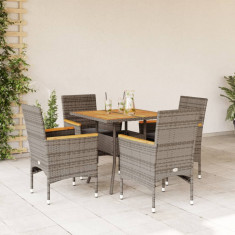 vidaXL Set mobilier grădină cu perne 5 piese gri poliratan/lemn acacia