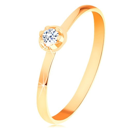 Inel din aur galben de 14K - diamant transparent &icirc;ntr-o montură rotundă - Marime inel: 61