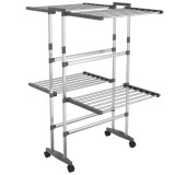 Cumpara ieftin Suport uscare rufe, 2 niveluri, cu roti, argintiu, 60x70x106 cm