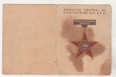bnk div Legitimatie Insigna de fruntas in Intrecerea socialista 1963 foto