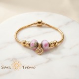 Bratara Inima de Trandafir , Bratara dama cu charms florale placata cu aur 14K