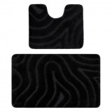 Set de baie din doua piese SUPREME WAVES, valuri, anti-alunecare, moale - negru, 60x100 cm