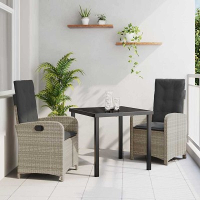 vidaXL Set de masă pentru grădină 3 pcs Gri deschis poliratan 3380295 foto