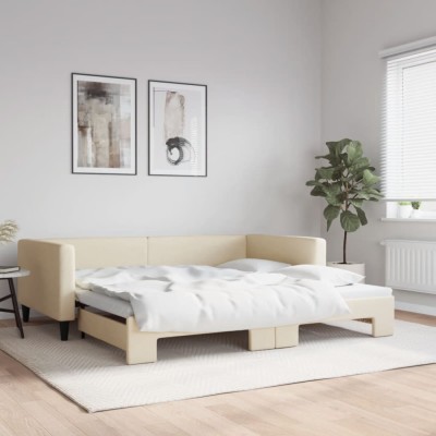 vidaXL Pat de zi cu extensie, crem, 100x200 cm, textil foto