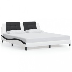 vidaXL Cadru de pat cu tăblie alb și negru 180x200cm piele artificială