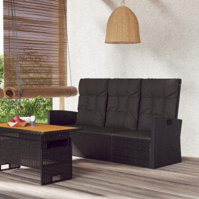 vidaXL Bancă rabatabilă de grădină cu perne, negru, 173 cm, poliratan 362183 foto