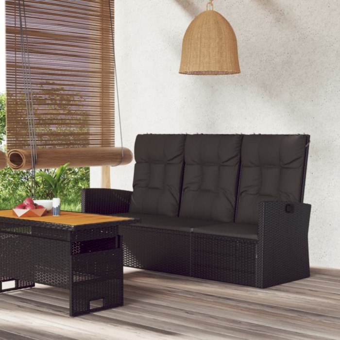 vidaXL Bancă rabatabilă de grădină cu perne, negru, 173 cm, poliratan 362183