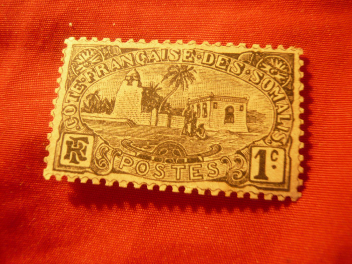 Timbru 1C -Cote Francaise des Somalis - 1909 - FALS pe hartie rosiatica