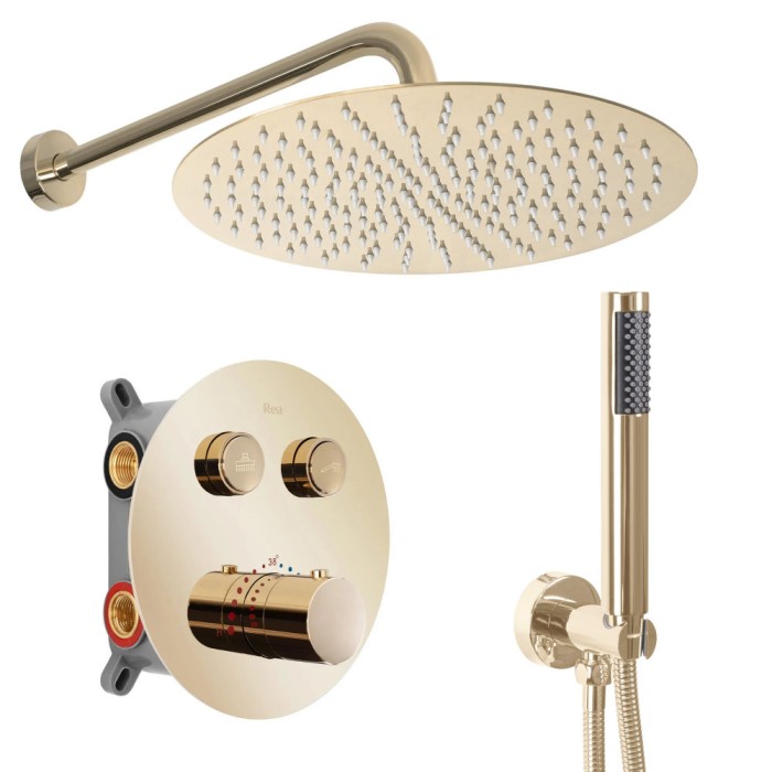 Set de duș incastrat Rea LUNGO Auriu + BOX cu Termostat