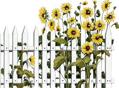 Sticker decorativ, Gard cu Flori, Galben, 80 cm, 1261STK-3 foto