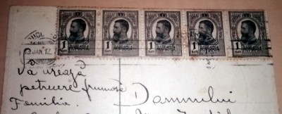 CARTE POSTALA / FELICITARE ,STAMPILA BUCURESTI , ANII 1900 , 5 TIMBRE 1 BAN foto