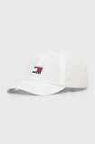 Tommy Jeans șapcă de baseball din bumbac culoarea alb, cu imprimeu AW0AW15848