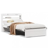 Cumpara ieftin Cadru de pat cu tablie, alb, 75x190 cm, lemn masiv de pin