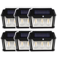 Set 6 x lampa solara de exterior cu 3 becuri , 3 moduri functionare, senzori de miscare/lumina