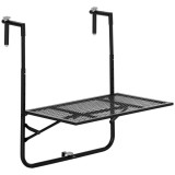 Outsunny Masă Pliabilă pentru Balustradă sau Balcon, din Metal, Reglabilă &icirc;n &Icirc;nălțime, 60x60x57-72cm, Negru | Aosom Romania