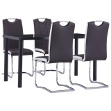Set Masa Bucatarie cu 4 Scaune, Sticla si Piele Ecologica Maro, 140x70x75 cm, Cadru Metalic, Modern