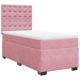 Cumpara ieftin Pat box spring cu saltea, roz, 80x200 cm, catifea