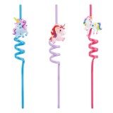 Paie reutilizabile răsucite din plastic cu unicorni, 3 buc, multicolore, CMCLASS