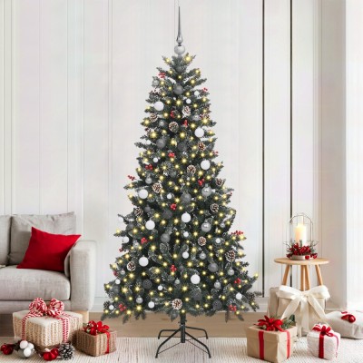 vidaXL Brad de Crăciun with Decorative String Lights Verde 210 cm PVC foto