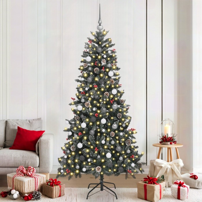vidaXL Brad de Crăciun with Decorative String Lights Verde 210 cm PVC
