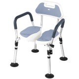 Scaun de baie/dus din aluminiu, Linomag&reg;, Reglabil pe inaltime, Ventuze de prindere, Spatar, Manere detasabile, Suport dus, Spalare multi-directionala