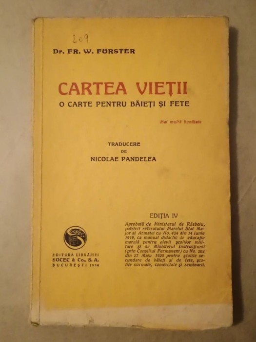 Dr. Fr. W. Forster - Cartea vieții: o carte pentru băieți și fete (1930)