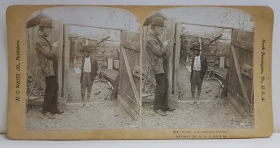 SCENA COMICA LA FERMA , FOTOGRAFIE STEREOSCOPICA , 1901 foto